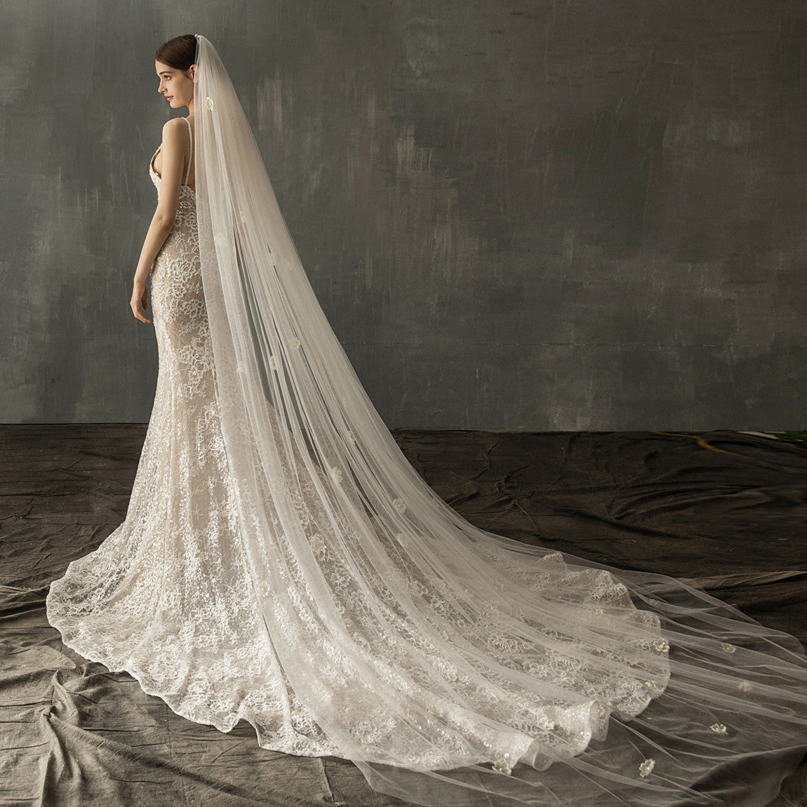Bridal Church Wedding Pearl Long Tail Tulle - kinko