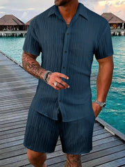 Men's Full Size Button Down Short Sleeve Shirt and Shorts Set Plus Size - kinko