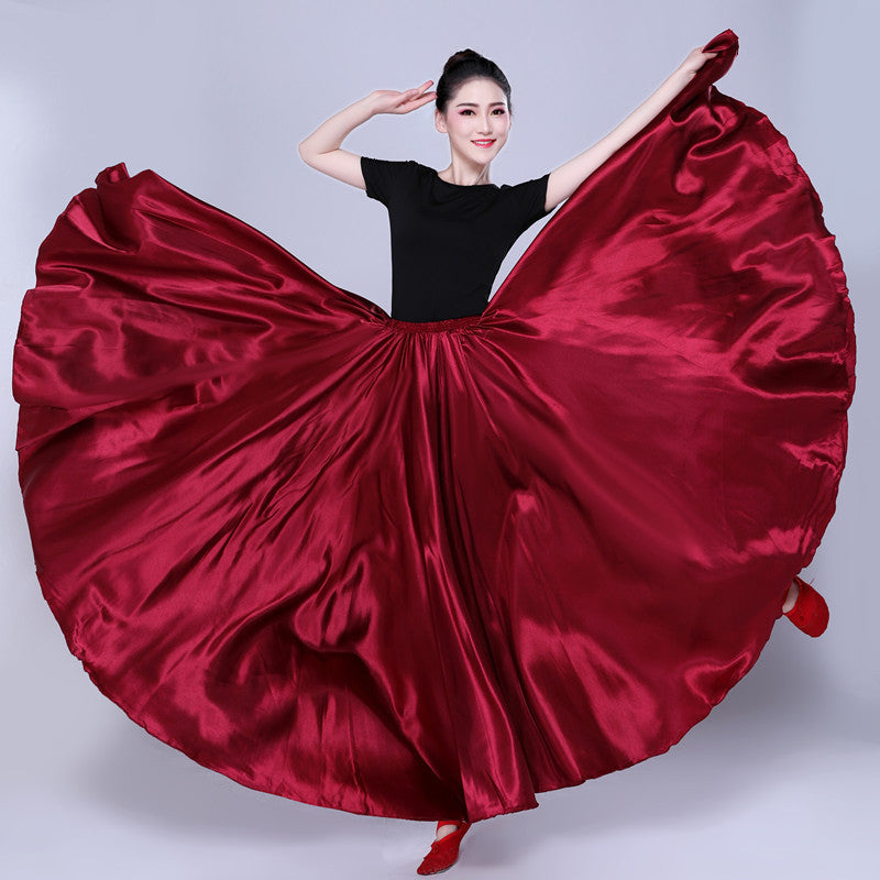 Simple Solid Color Performance Skirt With Large Swing - kinko