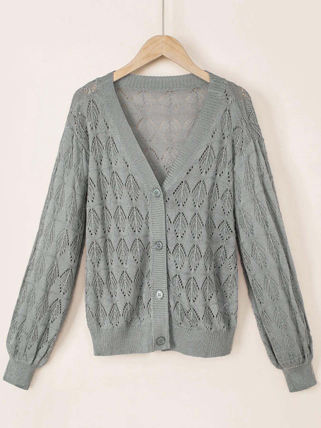 Buttoned Front Openwork Cardigan - kinko