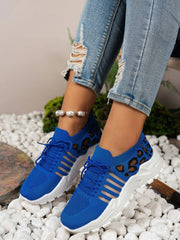 Cutout Leopard Lace Up Mesh Athletic - kinko