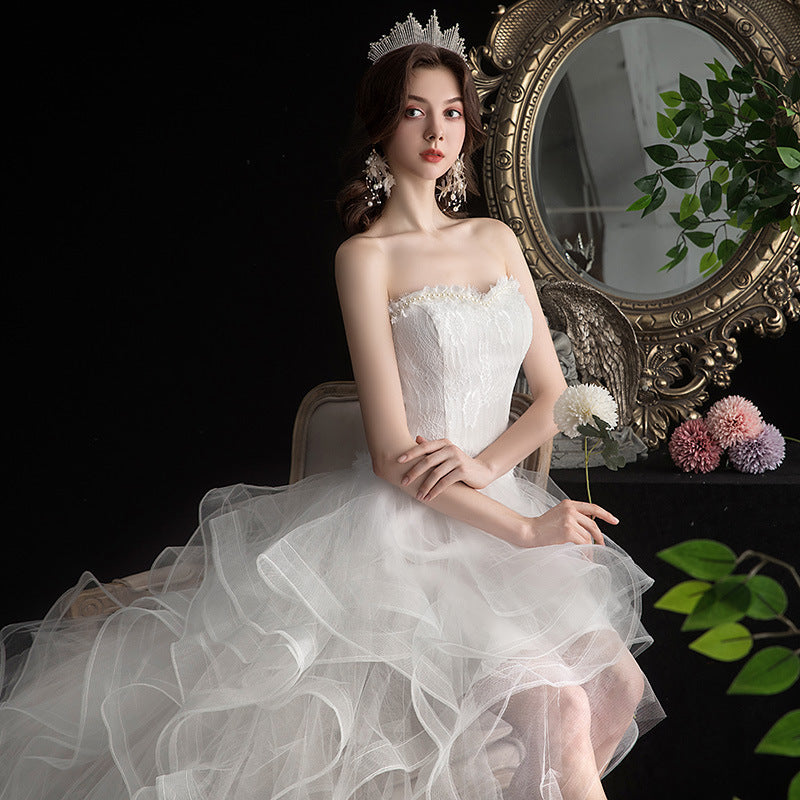 Short Front And Back Length Small Trailing Wedding Dress - kinko