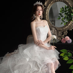 Short Front And Back Length Small Trailing Wedding Dress - kinko