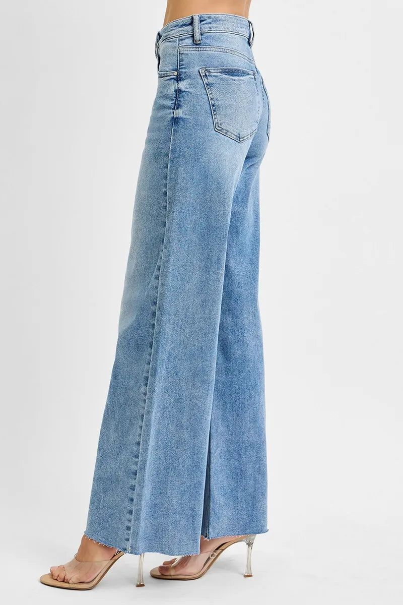 RISEN Full Size Tummy Control High Rise Ankle Palazzo Jeans Plus Size - kinko
