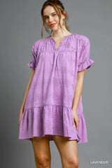 Umgee Heart Pattern Short Sleeve Ruffle Babydoll Dress - kinko