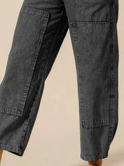 SO ME Mineral Washed Mid Rise Barrel Shape Pants - kinko