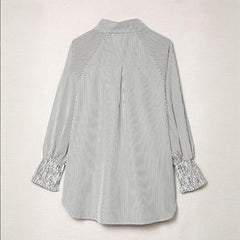 Women's Casual Striped Long Sleeve Shirt With Button-Down Collar & Knit Cuff Detail - Classic Spring&Fall Blouse - kinko