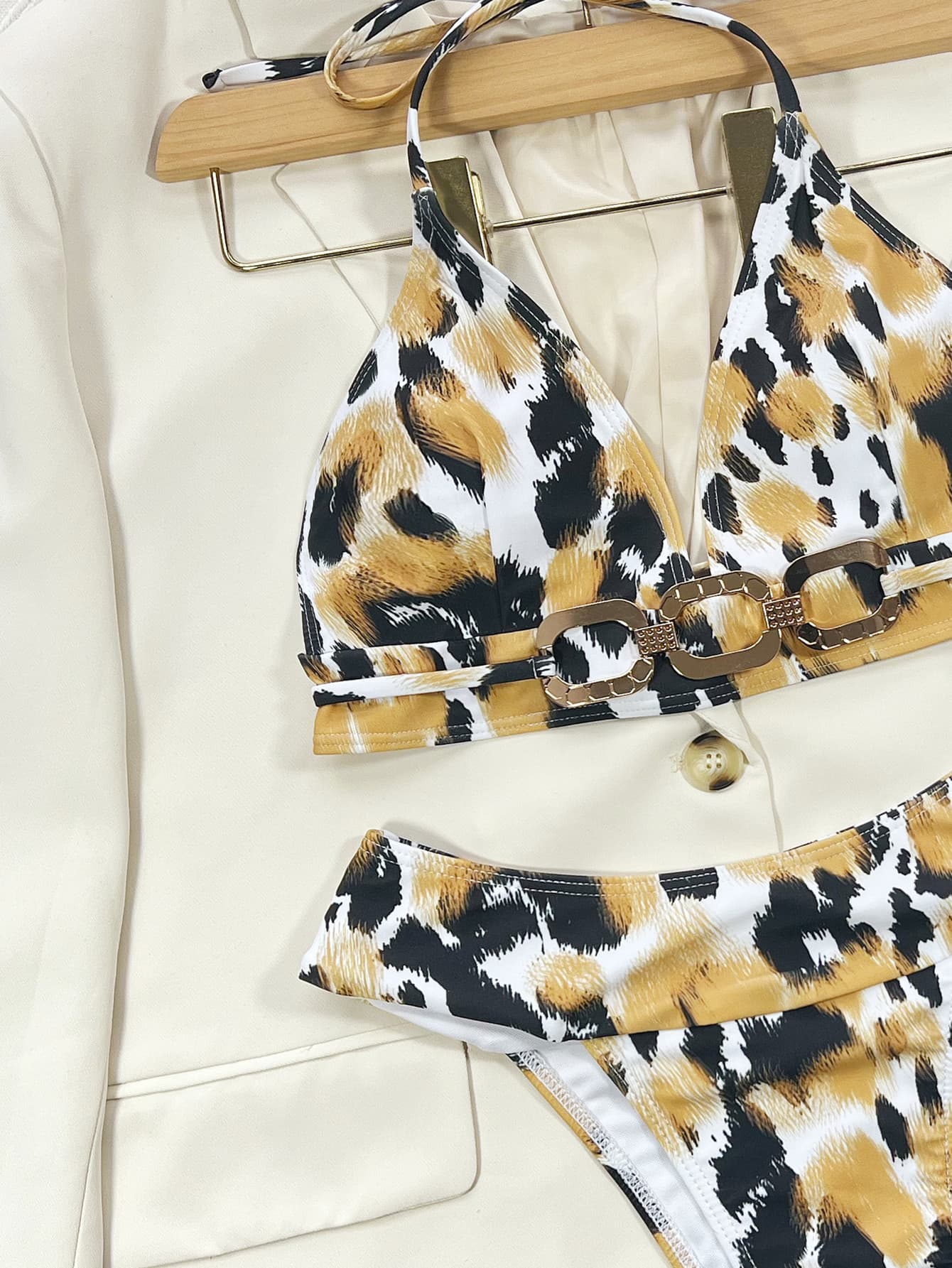 Animal Print Halter Neck Bikini Set - kinko