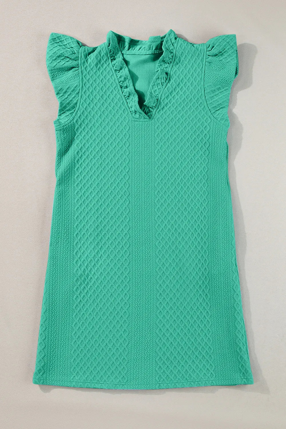 Ruffled V-Neck Cap Sleeve Mini Dress - kinko