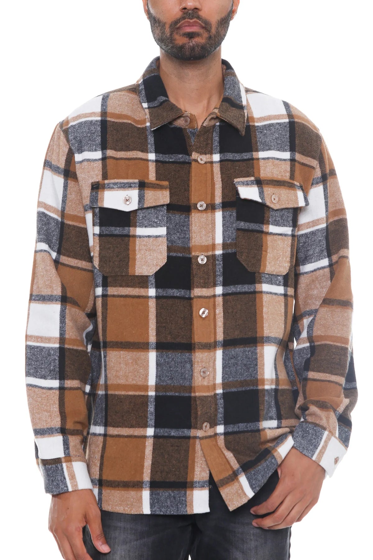 WEIV Men's Full Size Checkered Soft Flannel Shacket Plus Size - kinko