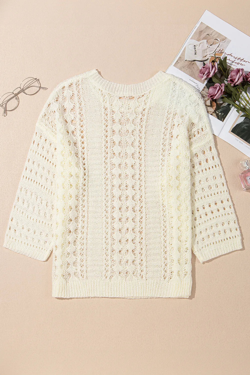 Hollow Out Drop Shoulder Sweater - kinko