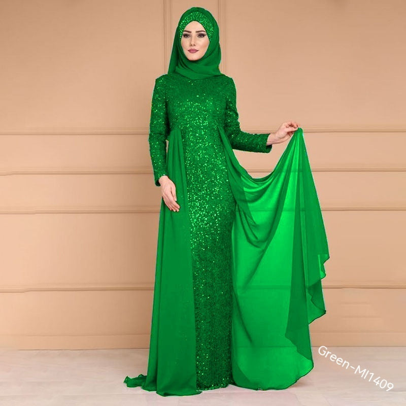 Noble Elegant Slim Slimming Sequined Ladies Gift Retro Style Long Fish Tail Dress - kinko