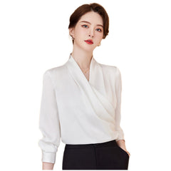 Long Sleeve V-neck New Acetate All-matching Pullover Business Wear Bottoming Shirt For Women - kinko