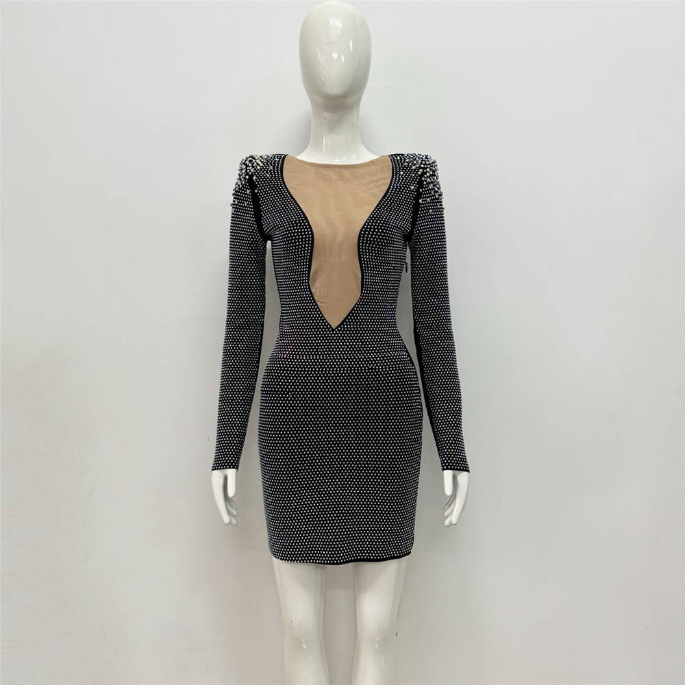 Sexy Rhinestone Bandage One-piece Dress Cross Border Foreign Trade Sexy Tight - kinko