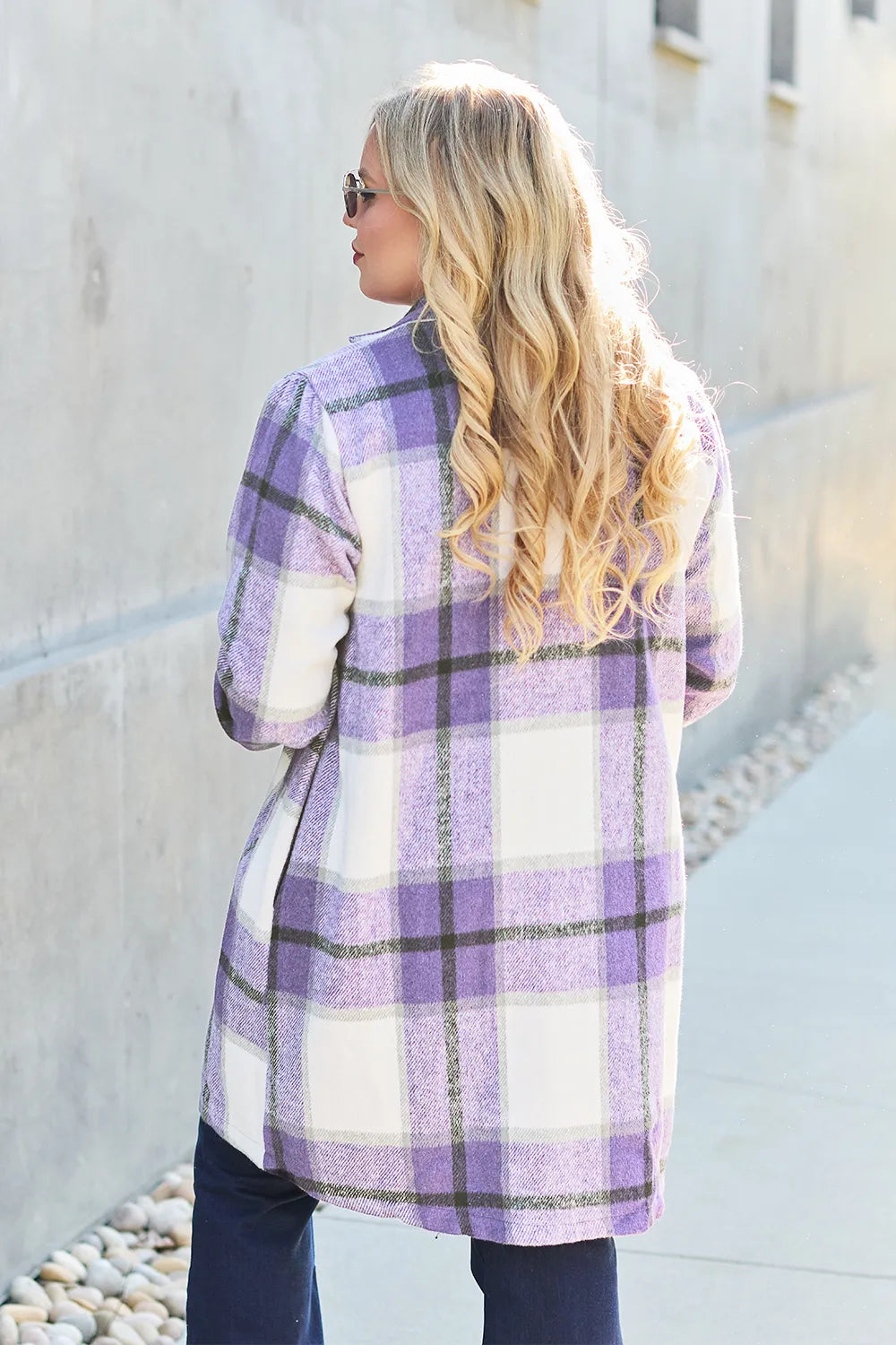 Double Take Full Size Plaid Button Up Lapel Collar Coat - kinko