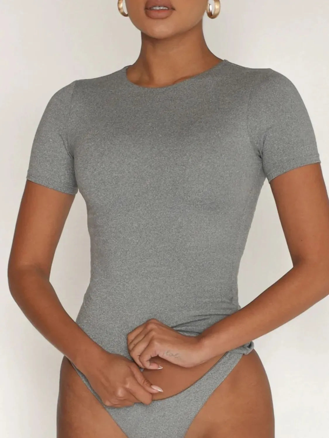 Round Neck Short Sleeve Swim Top - kinko