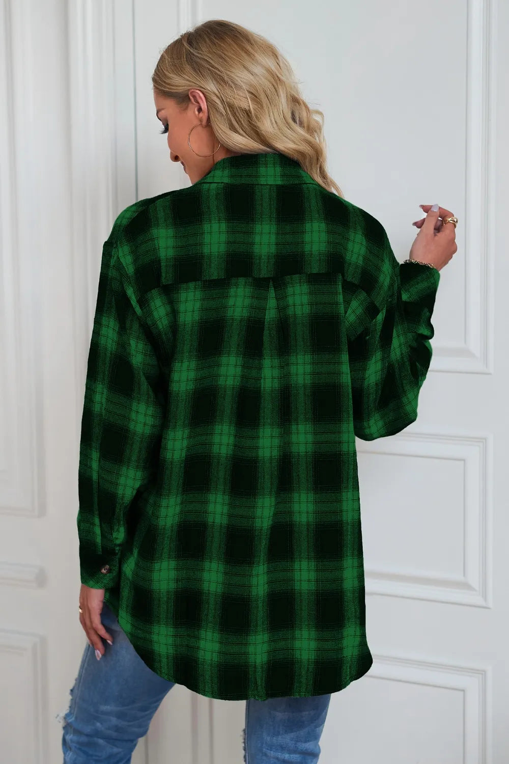 Plaid Button Up Dropped Shoulder Outerwear - kinko