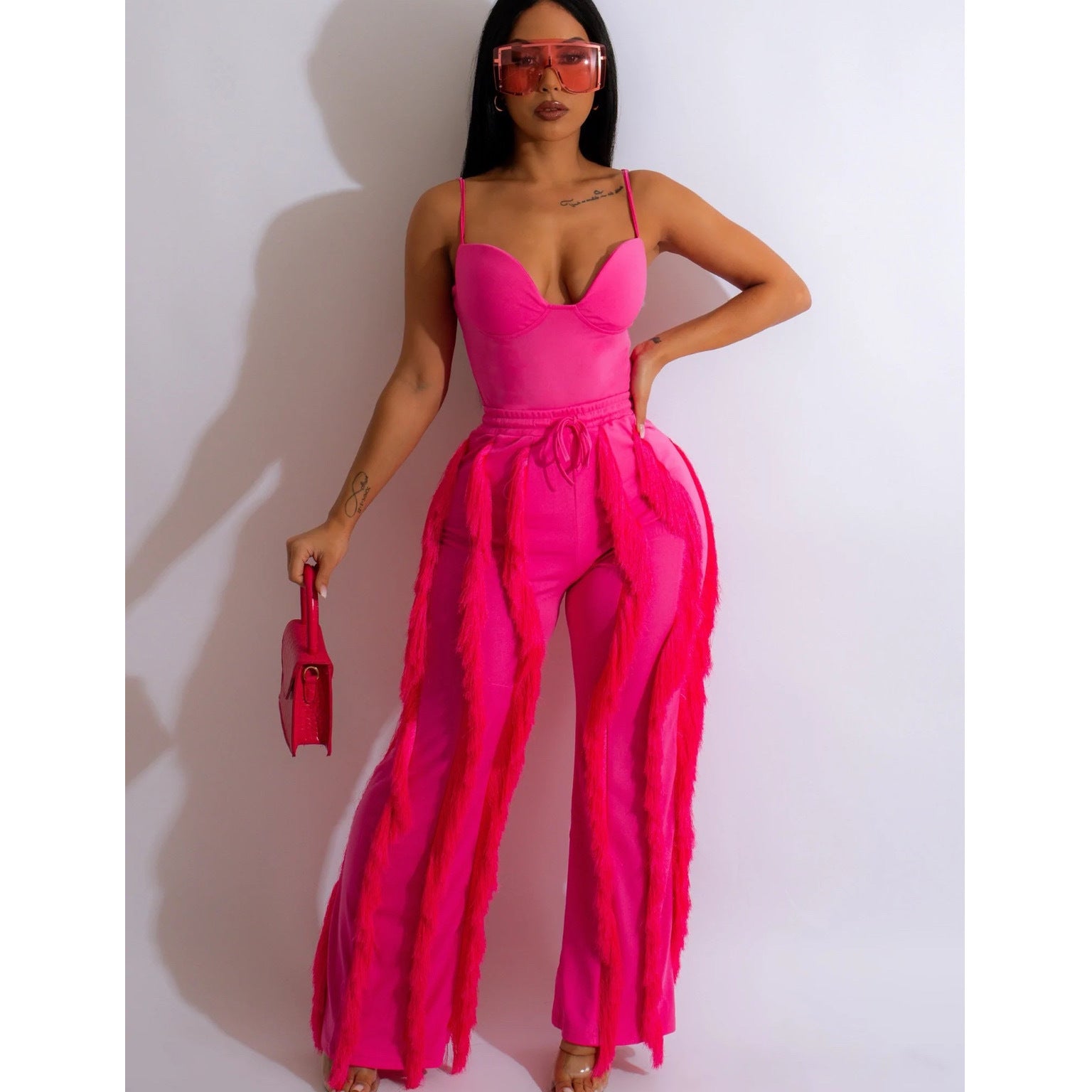 Solid Color Tassel Two-piece Suit - kinko