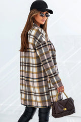 Plaid Longline Jacket with Pockets - kinko