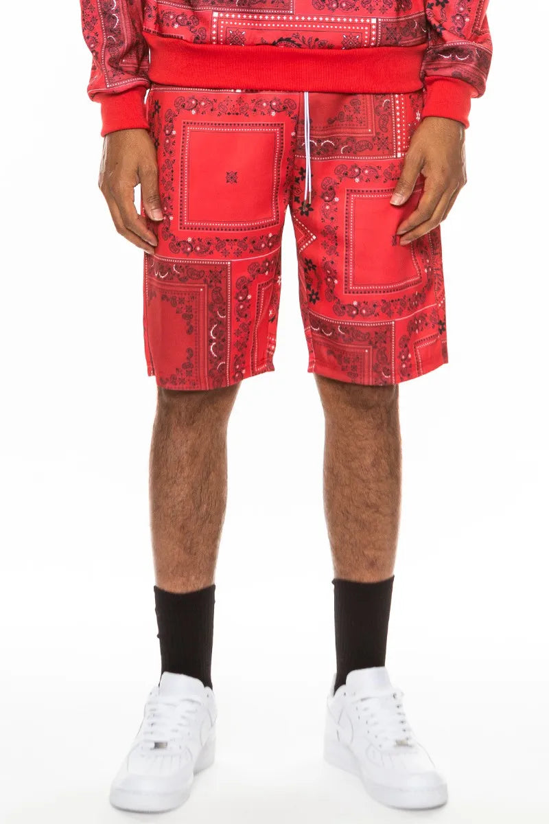 WEIV Men's Full Size Drawstring Paisley Bandana Print Shorts Plus Size - kinko
