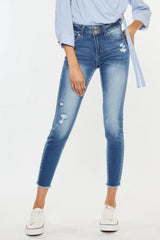 Kancan Distressed Raw Hem High Waist Jeans - kinko