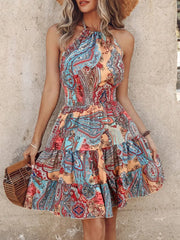 Paisley Print Halter Neck Mini Dress - kinko