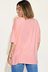 Basic Bae Full Size Bamboo V-Neck Drop Shoulder T-Shirt - kinko