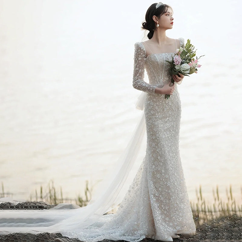 French Style Fishtail Light Wedding Dress Bride Temperament - kinko