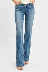 RISEN Full Size Distressed Detail Bootcut Jeans Plus Size - kinko