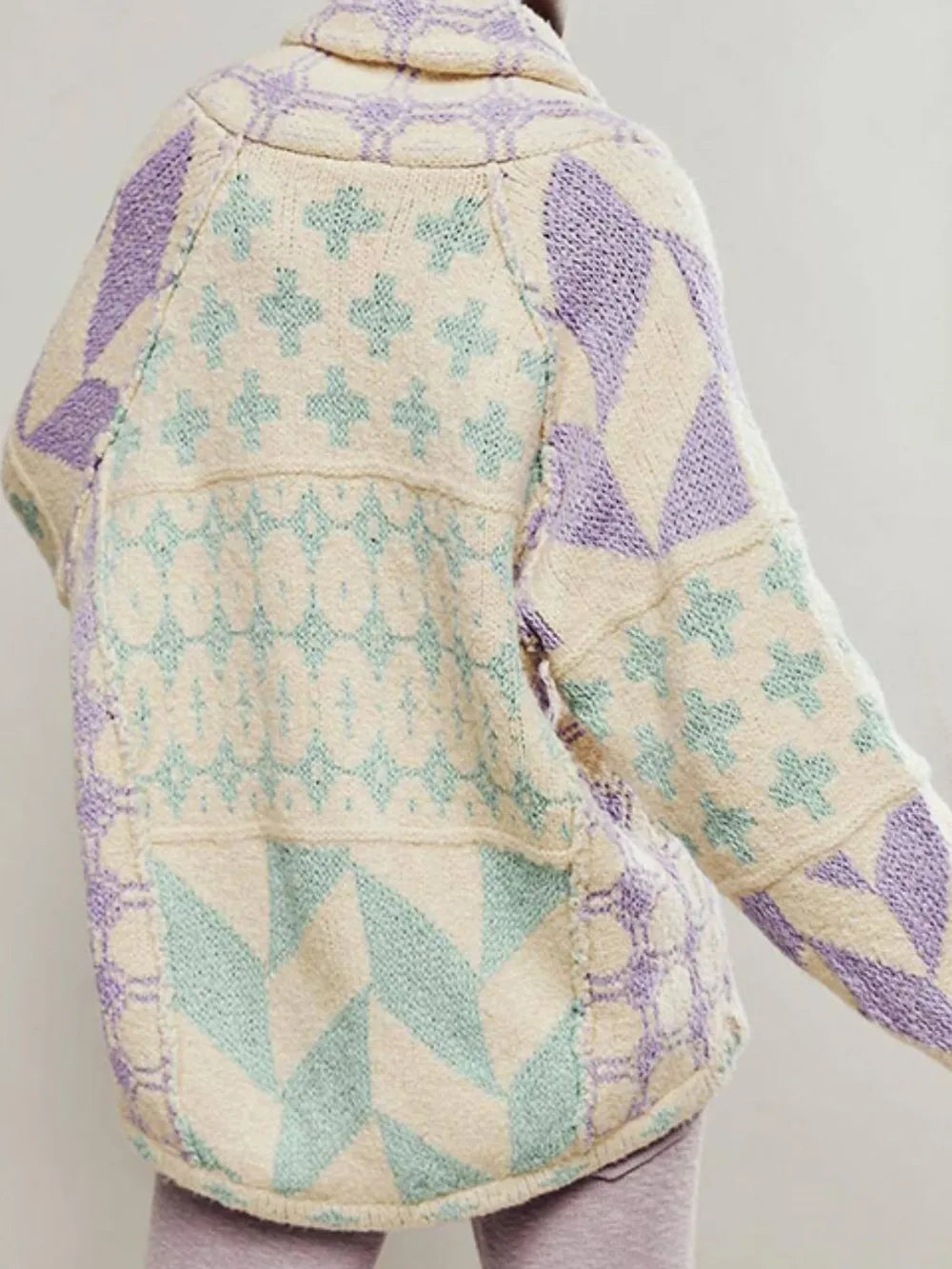 Collared Neck Long Sleeve Cardigan - kinko