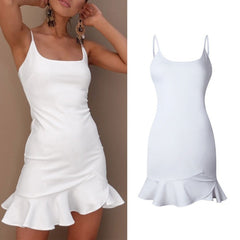 New Ruffles Trumpet Dress Women Sleeveless Spaghetti Strap Slim Summer Dress Party Short Dresses Vestidos - kinko