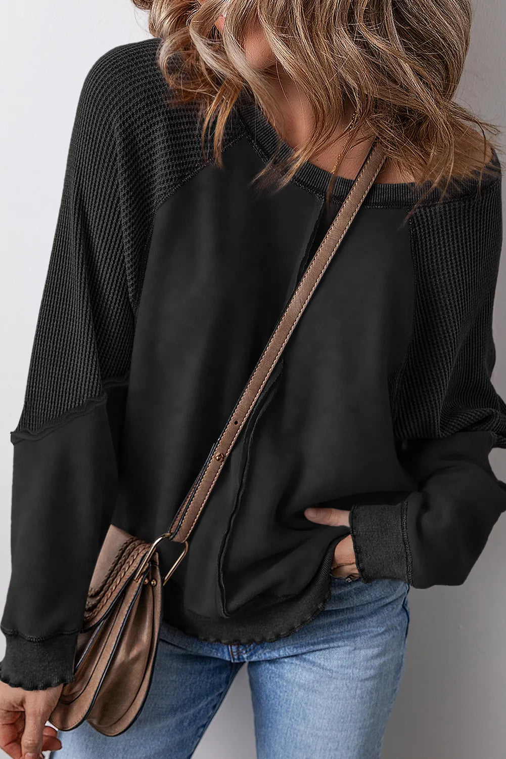 Exposed Seam Long Sleeve Sweatshirt - kinko