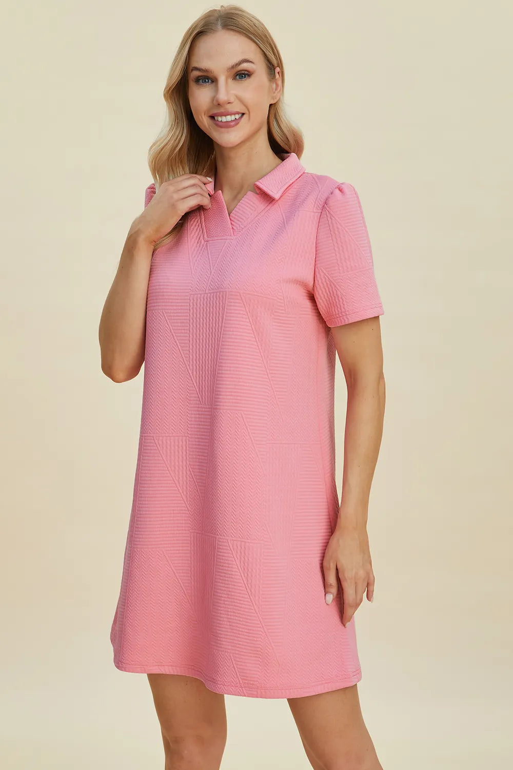 Double Take Full Size Texture Short Sleeve Dress - kinko