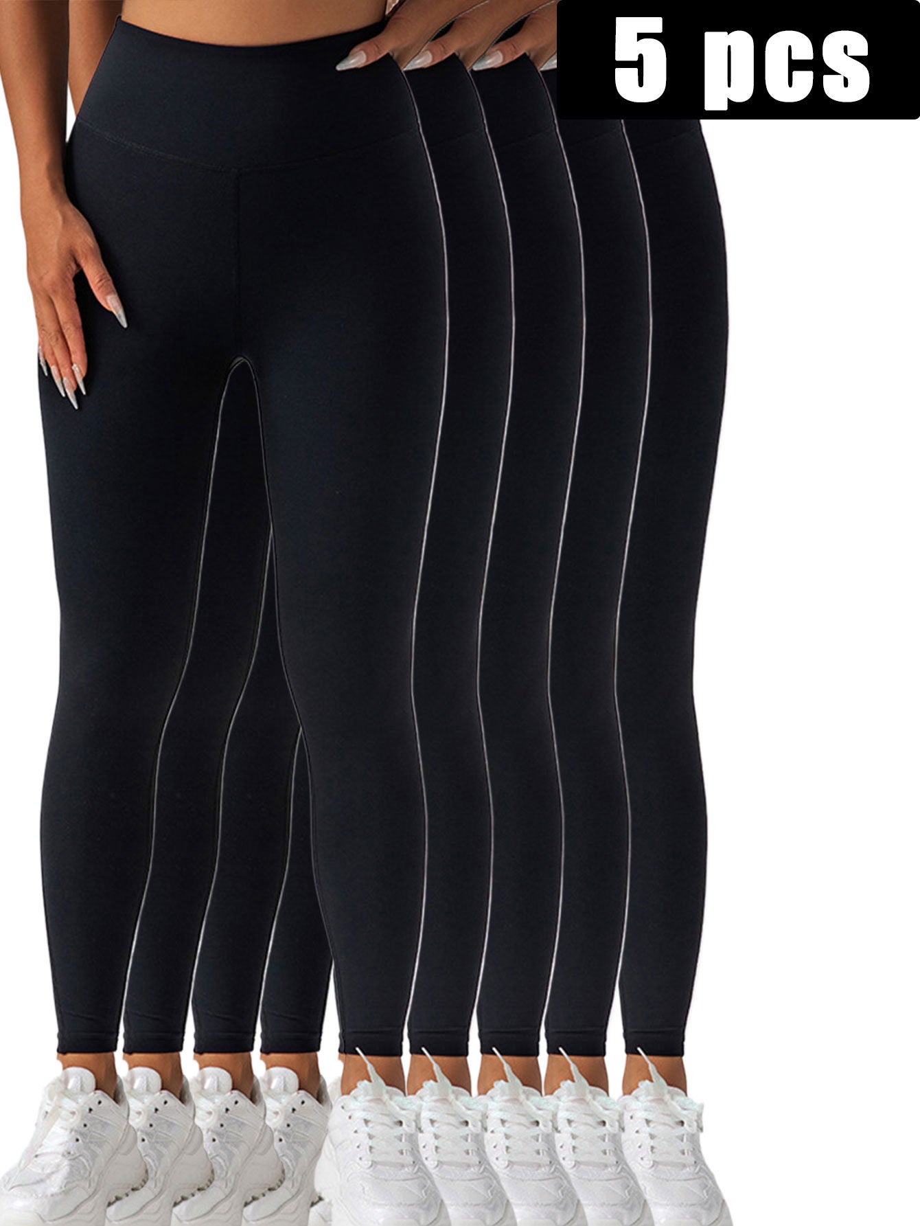 5pack Solid-color Yoga Pants - kinko