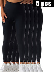 5pack Solid-color Yoga Pants - kinko