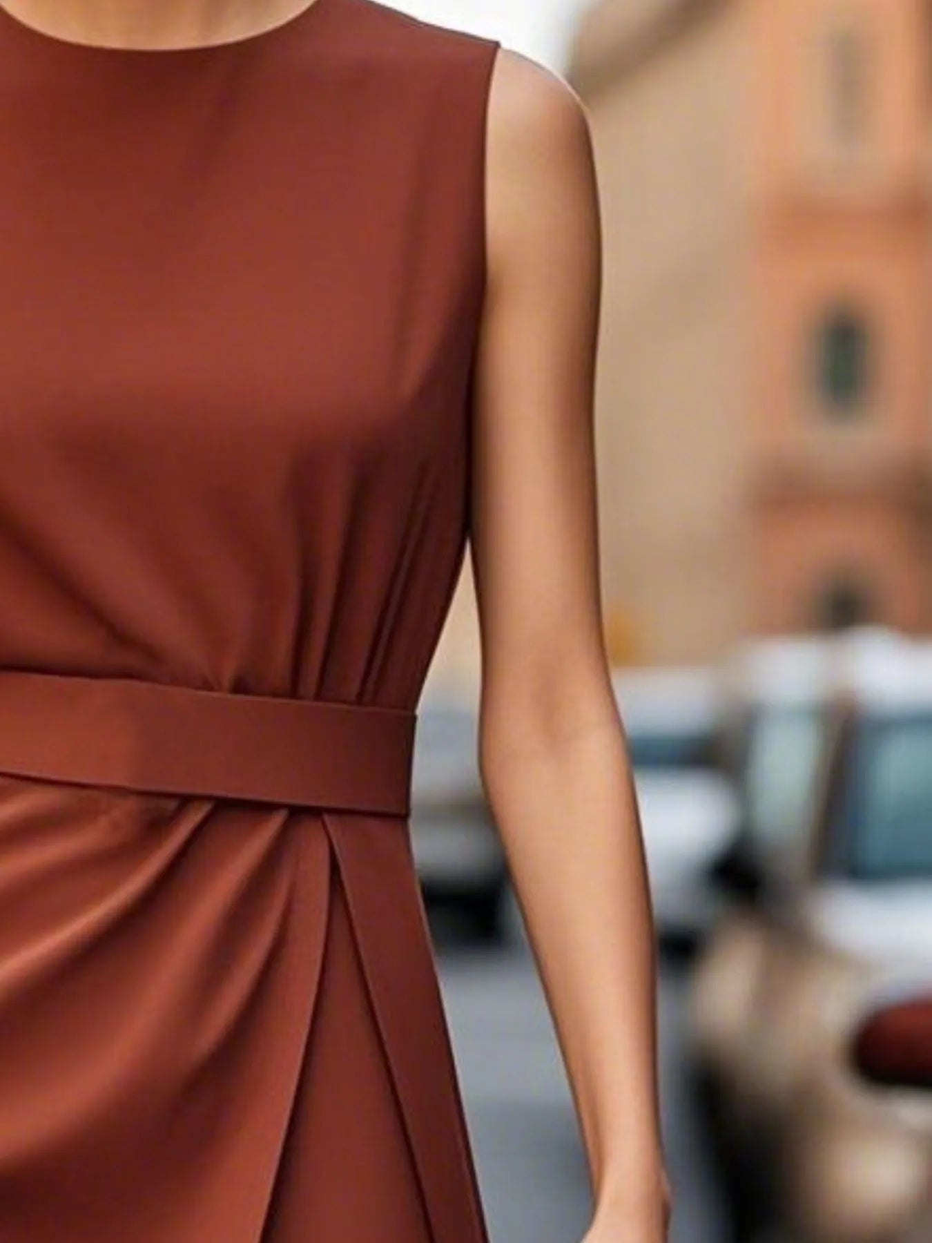 Round Neck Sleeveless Midi Sheath Dress - kinko