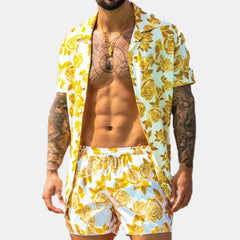 Men's Full Size Button Up Shirt and Shorts Set Plus Size - kinko
