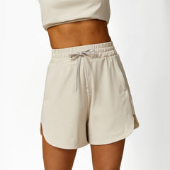Loose Half Zipper And Lapel Sleeveless Top Casual Trousers Lace-up Shorts Three-piece Set - kinko