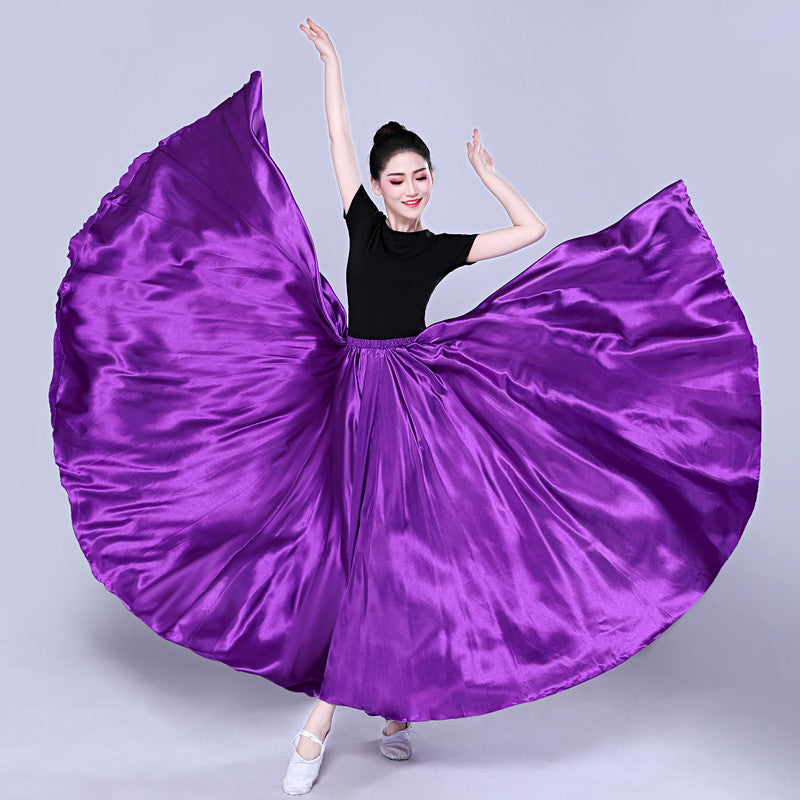 Simple Solid Color Performance Skirt With Large Swing - kinko