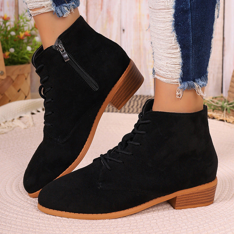 Autumn Chunky Heel Short Martin Boots Women British plus Size Lace up Chunky Heel Ankle Boots - kinko Global Holdings inc