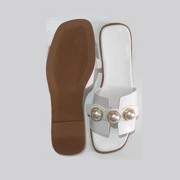 Pearl Flat Slippers Women Lightweight Low Heel Outerwear Beach Slippers Supply - kinko Global Holdings inc