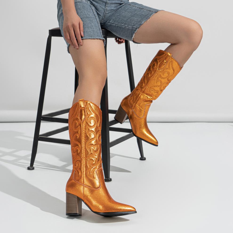 Knee High Boots Thick Sponge Soft Embroidered Floral Personality Pointed Chunky Heel High Heel plus Size Boots Ethnic - kinko Global Holdings inc