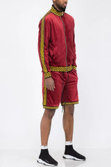 WEIV Men's Full Size Velour Zip Up Jacket and Shorts Set Plus Size - kinko