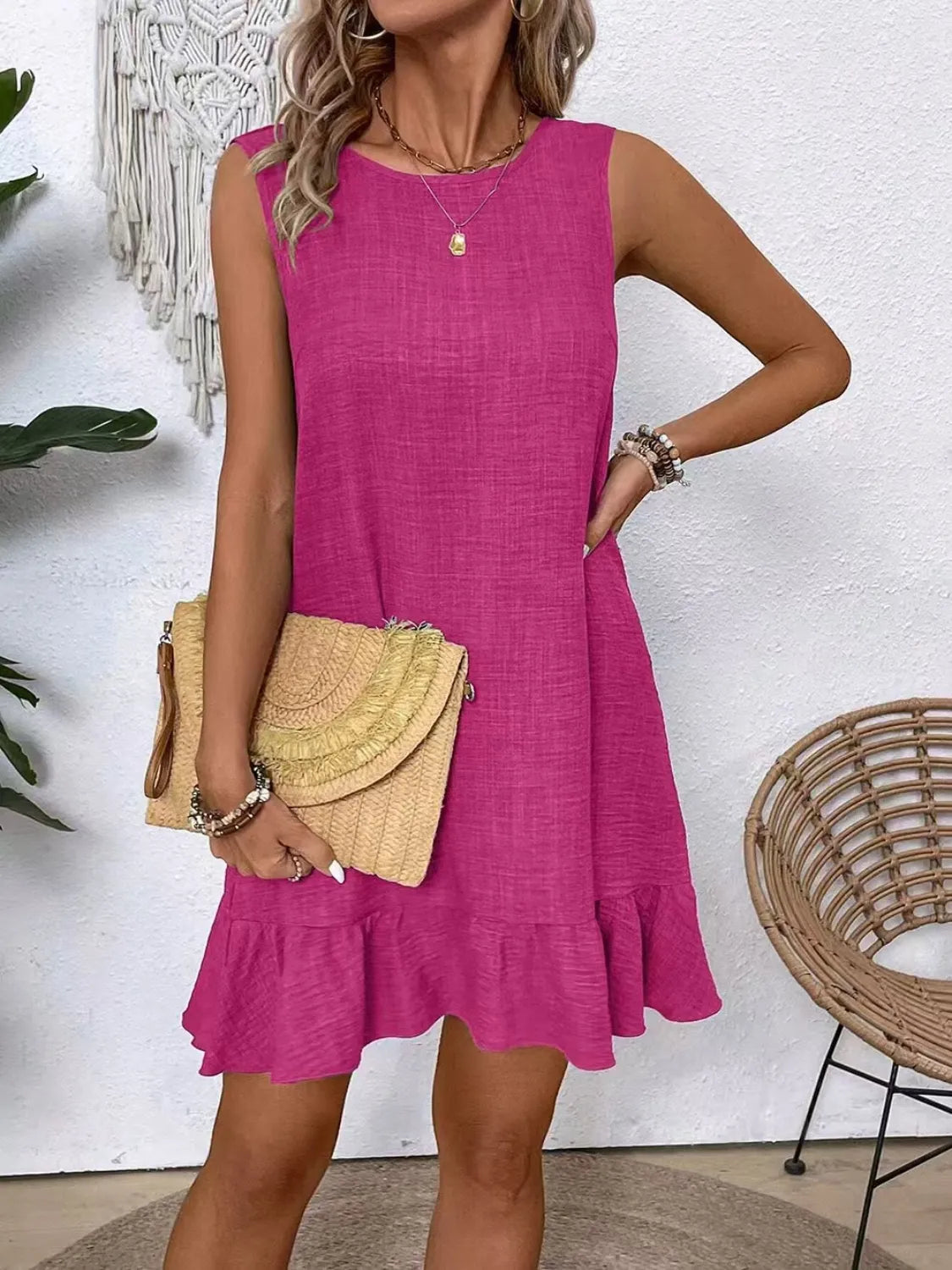Ruffled Hem Round Neck Sleeveless Dress - kinko