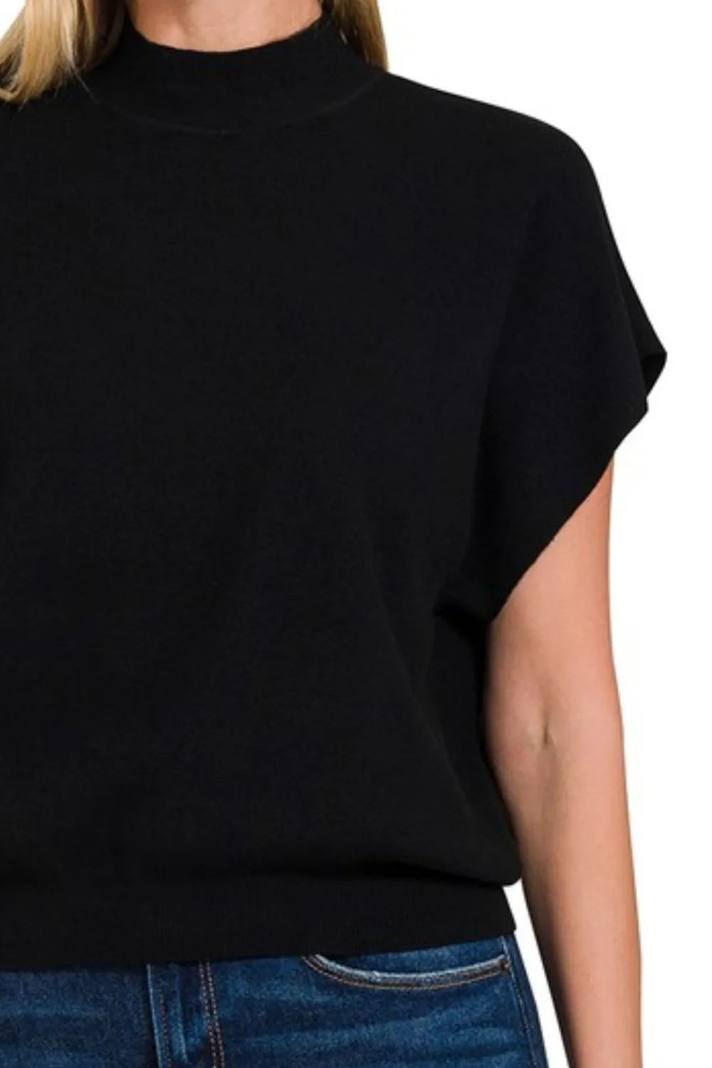 Zenana Mock Neck Short Dolman Sleeve Sweater - kinko