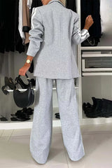 Full Size Contrast Lapel Collar Top and Pants Set - kinko
