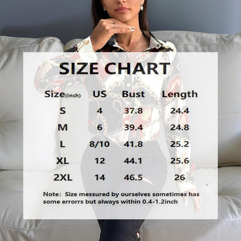 Women's Lapel Long Sleeve Shirt - Fitted Cut Intricate Print Button-Up Design Casual Spring&Fall Wear - kinko