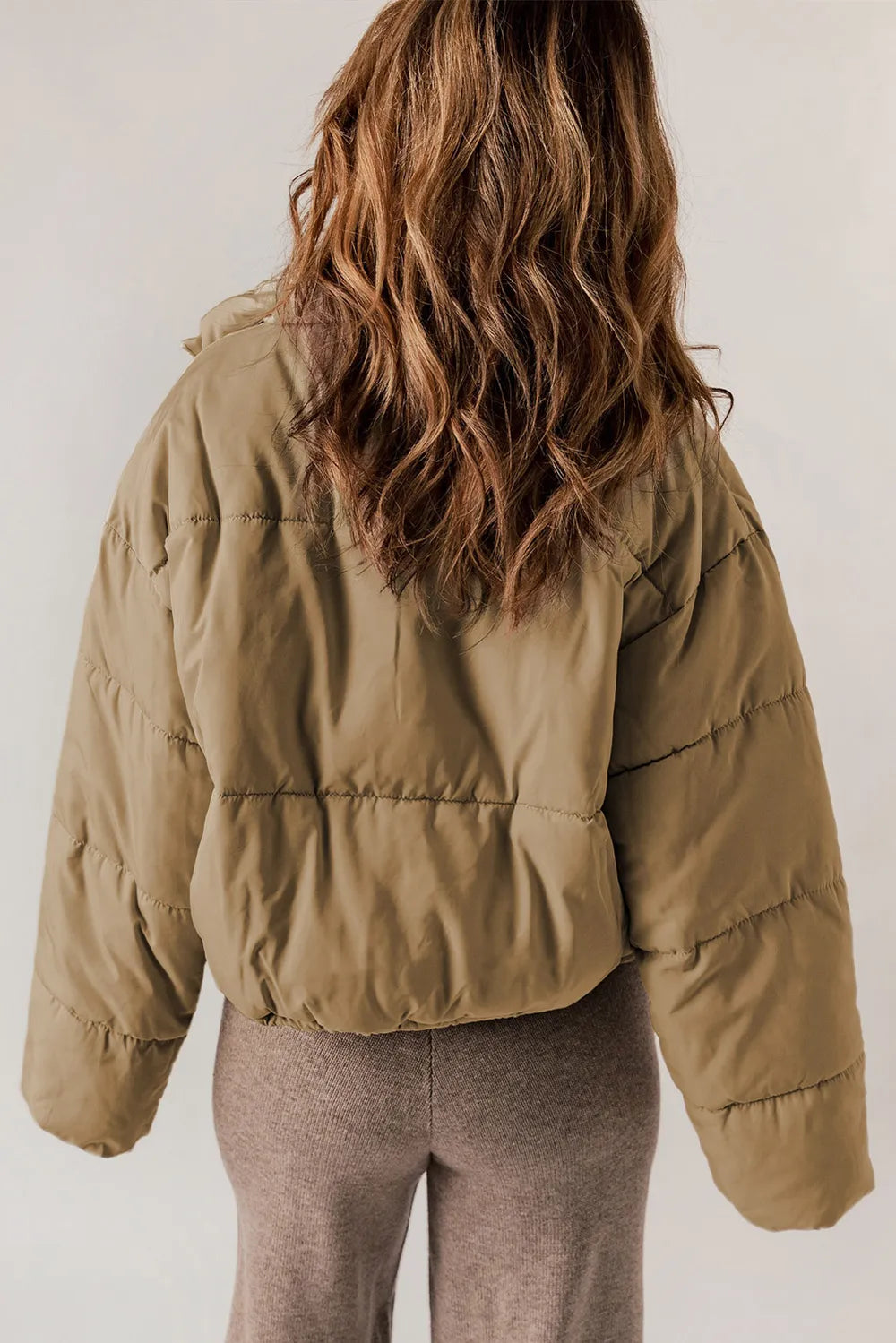 Zip Up Collared Neck Long Sleeve Winter Coat - kinko