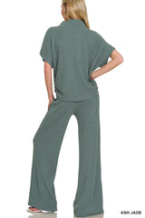Zenana Mock Neck Top and Pants Sweater Set - kinko