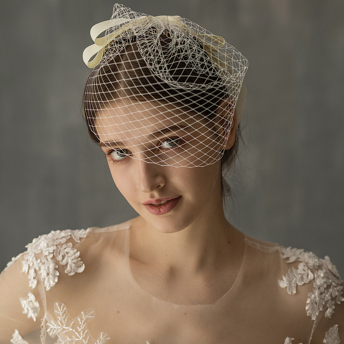 European And American White Mesh Bow Veil - kinko